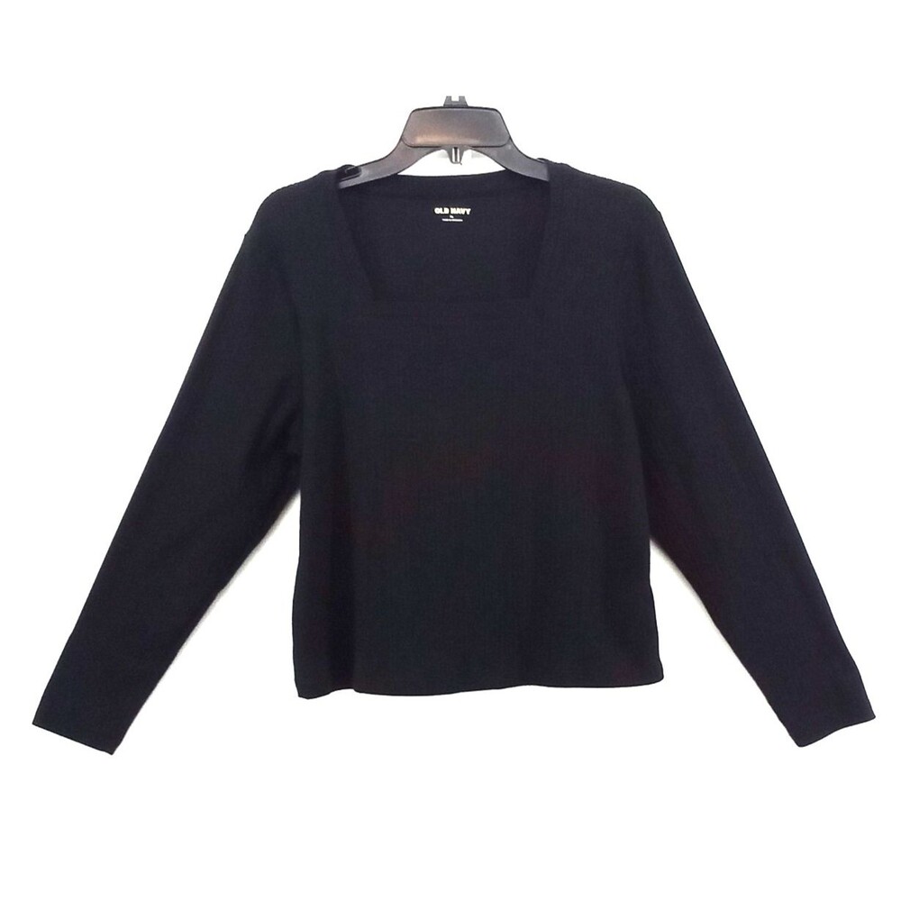 Old Navy Shirt Women Junior Size XL Black Long Sleeve Square Neck Pullover Top